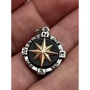 925 sterling silver Marcasite Onyx Stone COMPASS Pendant